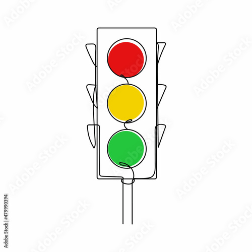 Continuous one simple single abstract line drawing of traffic lights icon in silhouette on a white background. Linear stylized.