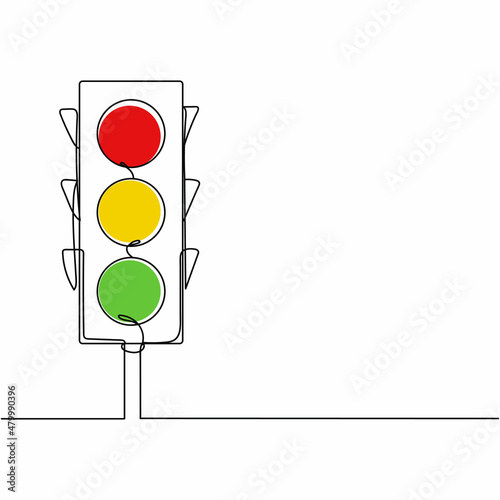 Continuous one simple single abstract line drawing of traffic lights icon in silhouette on a white background. Linear stylized.
