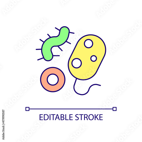 Bacterias RGB color icon. Single-celled organisms. Harmful microorganisms. Infectious diseases and illnesses. Isolated vector illustration. Simple filled line drawing. Editable stroke. Arial font used