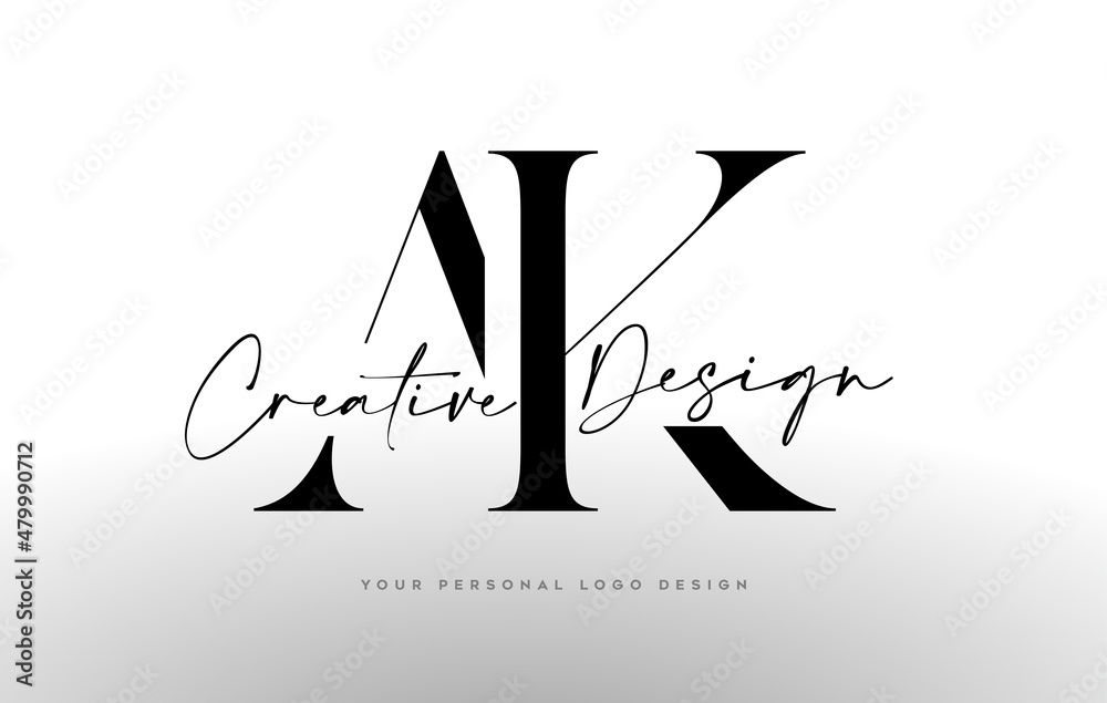 AK Letter Logo Design Icon with Serif Font and United Creative Letters Vector Illustration AK Letter Logo Design Icon with Serif Font and United Creative Letters Vector Illustration