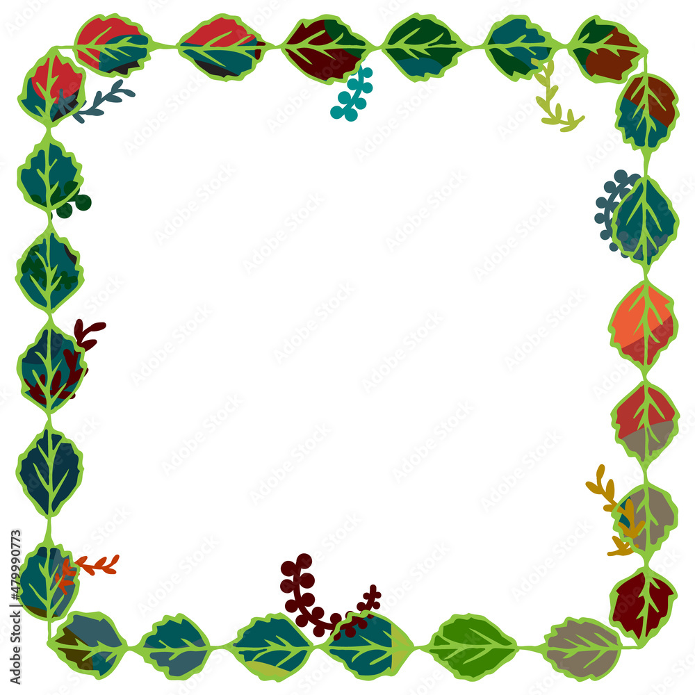 Multicolored frame of leaves and twigs. Nice design for the web, invitations, websites