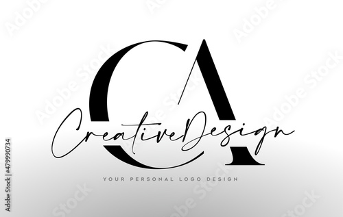 CA Letter Logo Design Icon with Serif Font and United Creative Letters Vector Illustration