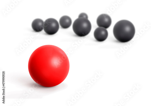 Concept with red and black marbles - Teamleader. 3d render