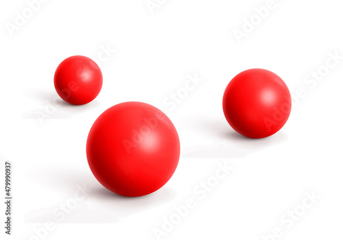 Three red rubber balls isolated on white background. 3d render