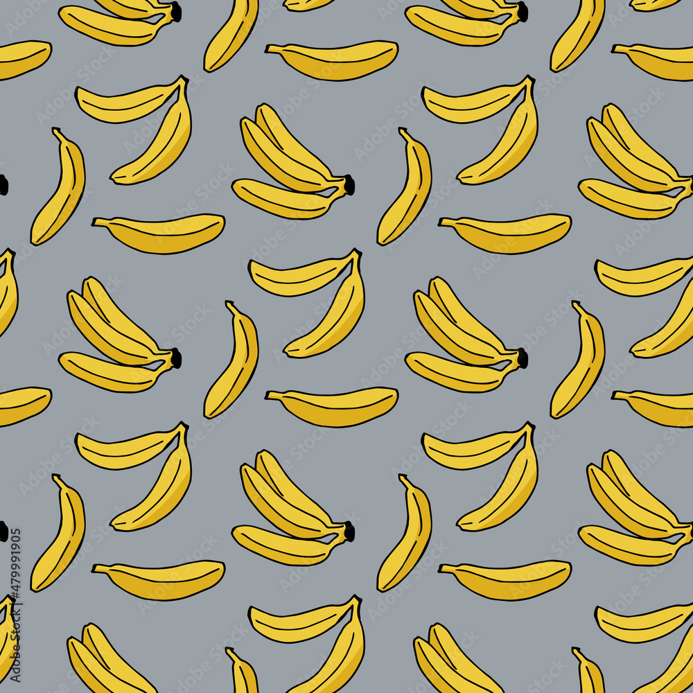Seamless pattern with banana on cold gray background. Vector image. Seamless pattern with banana on cold gray background. Vector image.