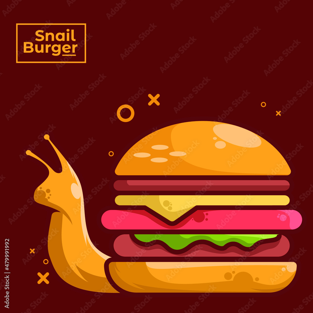 snail burger with red background vector design