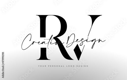 RV Letter Logo Design Icon with Serif Font and United Creative Letters Vector Illustration