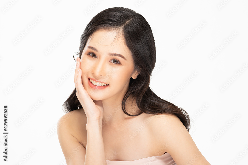 Beautiful Asian young woman touching soft cheek smile with clean and fresh skin Happiness and cheerful with positive emotional,isolated on white background,Beauty and Cosmetics Concept Beautiful Asian young woman touching soft cheek smile with clean and fresh skin Happiness and cheerful with positive emotional,isolated on white background,Beauty and Cosmetics Concept