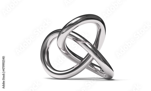 Metal torus knot on white background. 3d image