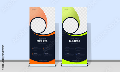 Roll-up banner template, stands pull-up for advertising, banner for presentations, conferences, exhibitions, stand banner for product promotion and marketing. EPS