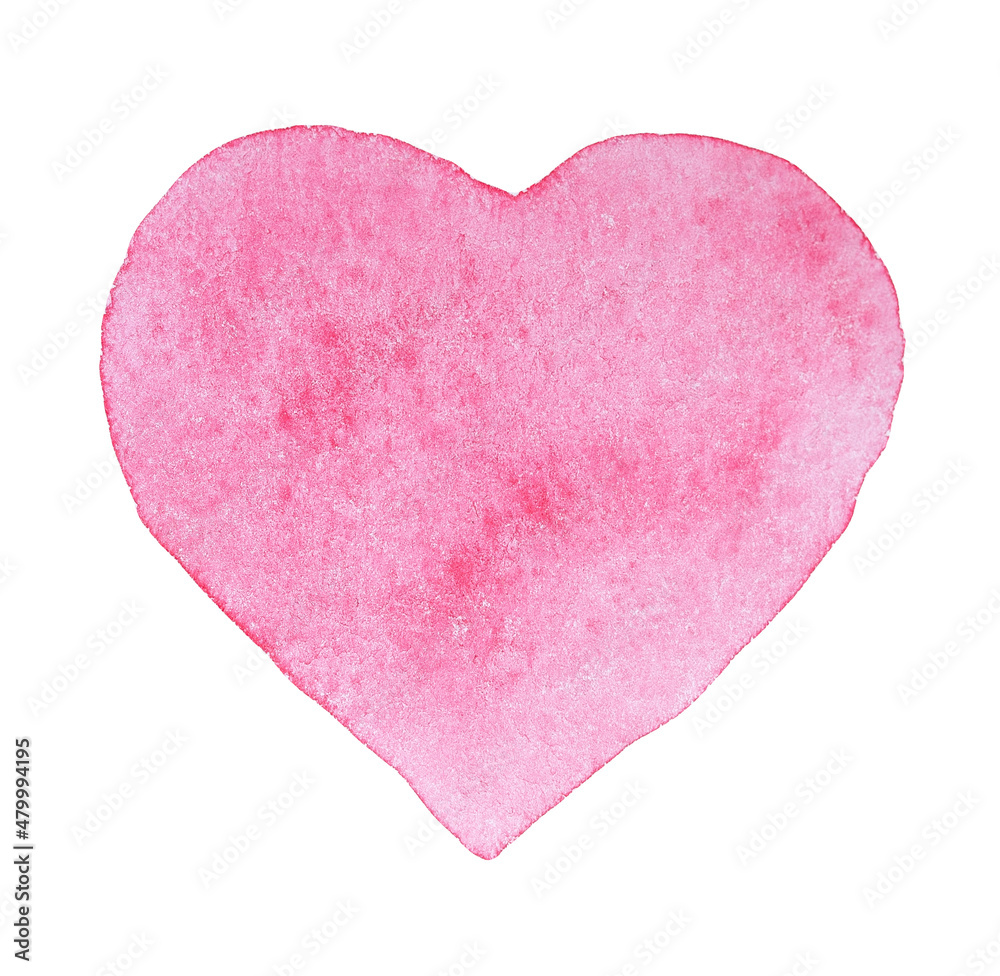 Hand drawn painted lovely pink heart, watercolor element for your design.  Happy valentines Valentine's Day 14th february poster. Can be used for cards, typography, labels. Isolated objects on white