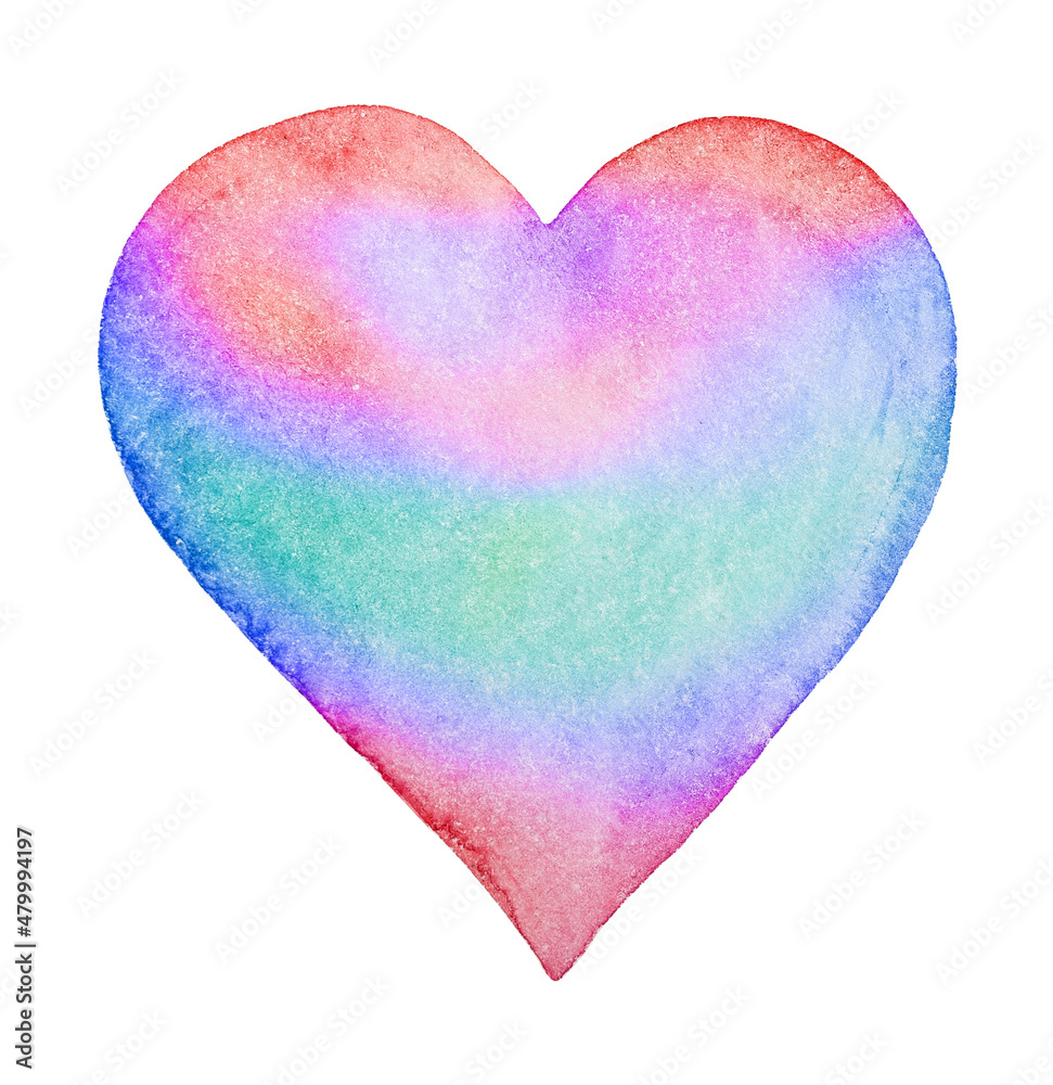 Hand drawn painted lovely pink heart, watercolor element for your design.  Happy valentines Valentine's Day 14th february poster. Can be used for cards, typography, labels. Isolated objects on white