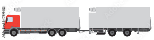 Color image of a refrigerated truck with a trailer.