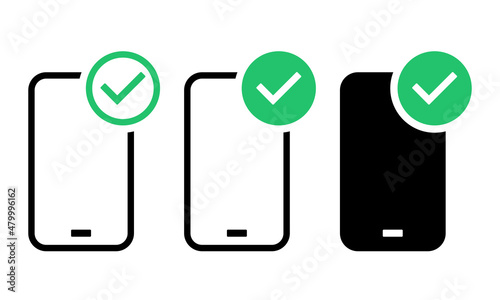 Mobile phone with check mark icon.  Vector illustration