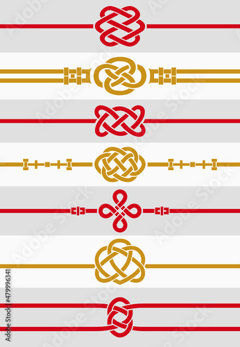 Seamless braid and stripes in chinese style. Red and gold template symbols, knots - heart, flower, infinity, double coin. Ethnic ornament .Trendy print for design. Vector set.