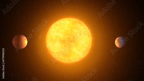 Fototapeta Naklejka Na Ścianę i Meble -  Terrestrial exoplanets in orbit around a yellow star. Sun with a planets. 