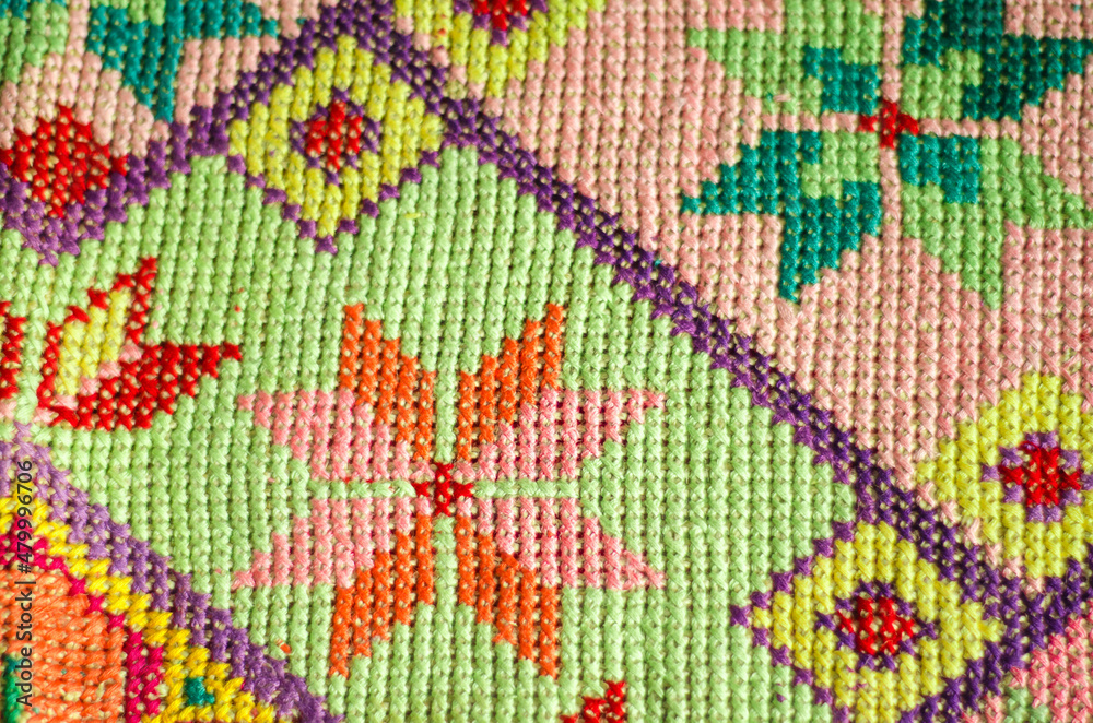 fragment of bright embroidery in Mexican style. Boho. needlework.	

