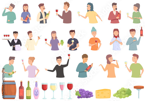 Sommelier party icons set cartoon vector. Hand champagne. Wine cheers