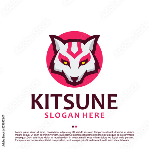 kitsune ,cat dog , mythology, logo design template