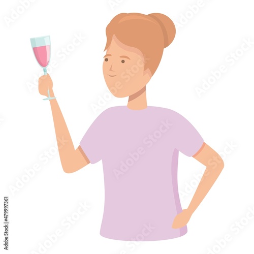 Woman drink icon cartoon vector. Glass wine. Party taste