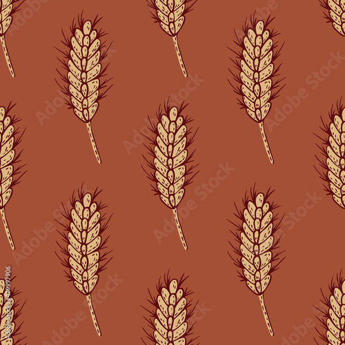 Wheat seamless pattern. Cereal crop sketch.
