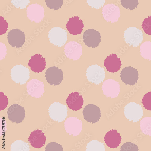 Pom poms of seamless pattern. Hand drawn cute background.
