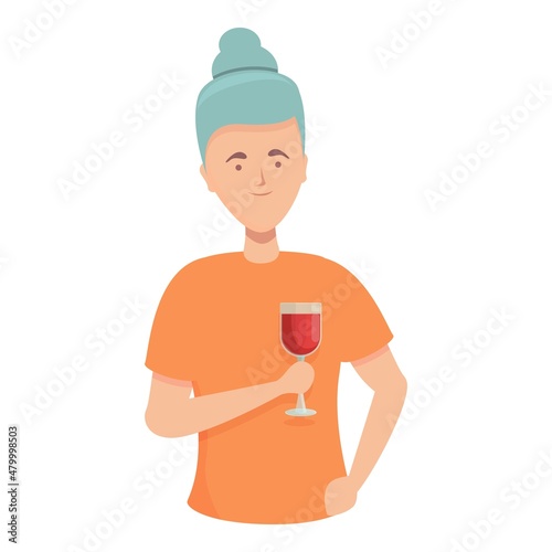 Grandma sommelier icon cartoon vector. Wine glass. Huge taster