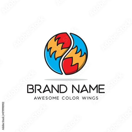 icon colorful wing logo design, parrot logo, modern,conceptual,idea,forming circle, template, emblem, vector
