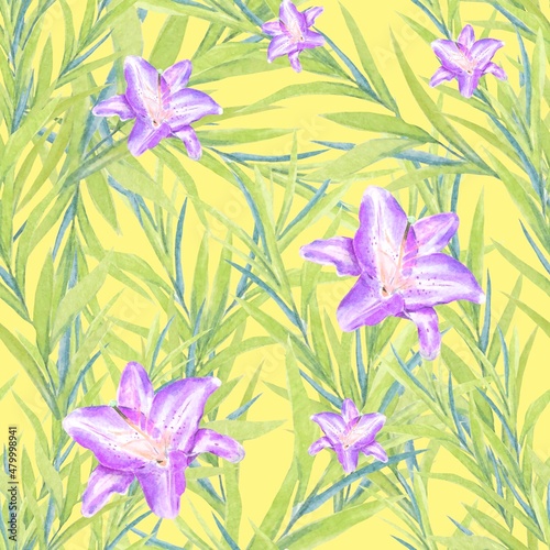 Fototapeta Naklejka Na Ścianę i Meble -  Beautiful watercolor floral seamless pattern.Hand drawn nature painting.