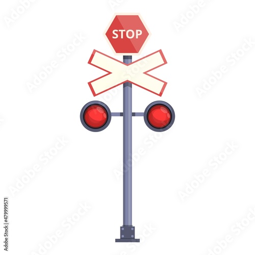Railway stop level icon cartoon vector. Railroad traffic. Barrier signal