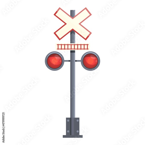 Safety crossing rail icon cartoon vector. Open signal. Railway road