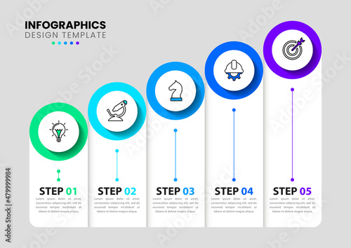Infographic template with icons and 5 options or steps. Stairs
