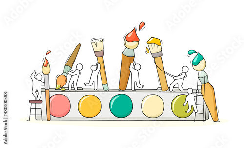 people standing on watercolor paints