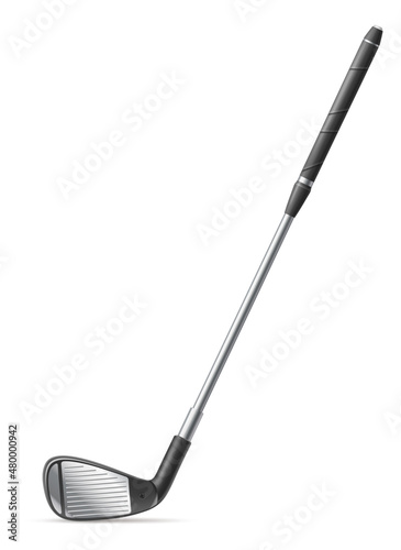 Realistic golf club. 3d silver stick. Golfer equipment