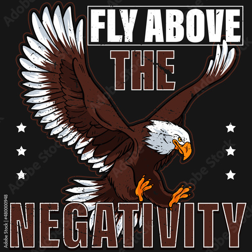 White headed eagle flying high above the negativity