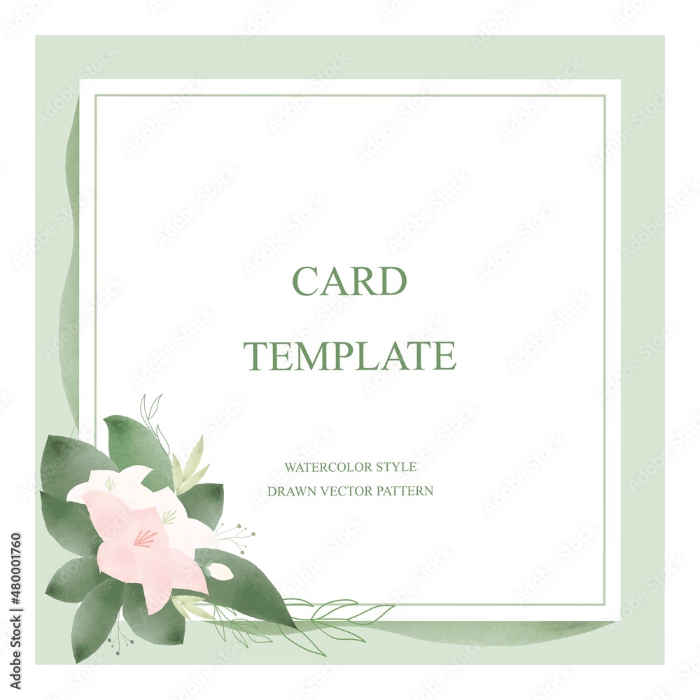 Card and wedding invitation, save date, page, for social networks, thank you. Delicate watercolor shades of flowers with greenery and foliage. Vector design with space for text Card and wedding invitation, save date, page, for social networks, thank you. Delicate watercolor shades of flowers with greenery and foliage. Vector design with space for text