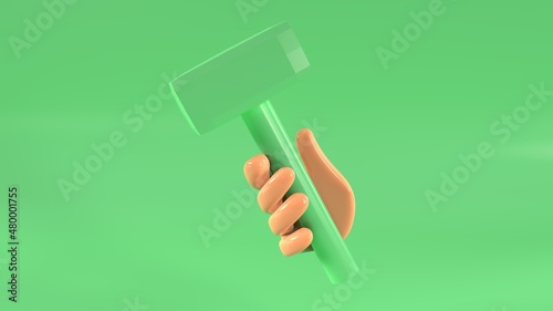 Wallpaper Mural hammer in hand background green minimalism hand 3d render Torontodigital.ca