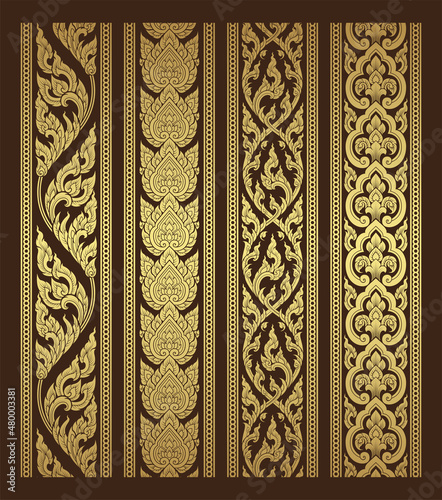 Set thai art, buddhism temple element and background pattern decoration motifs for pillar pattern, flyers, poster, web, banner, and card