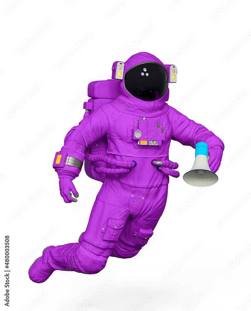 astronaut is drifting and holding a bullhorn on his hand astronaut is drifting and holding a bullhorn on his hand