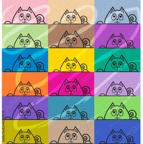 Colorful cartoon hidden cat illustration wallpaper for kids with doodles