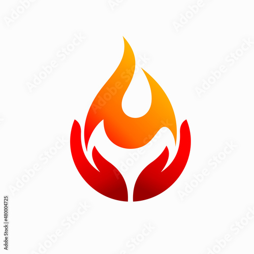 fire logo with hand concept