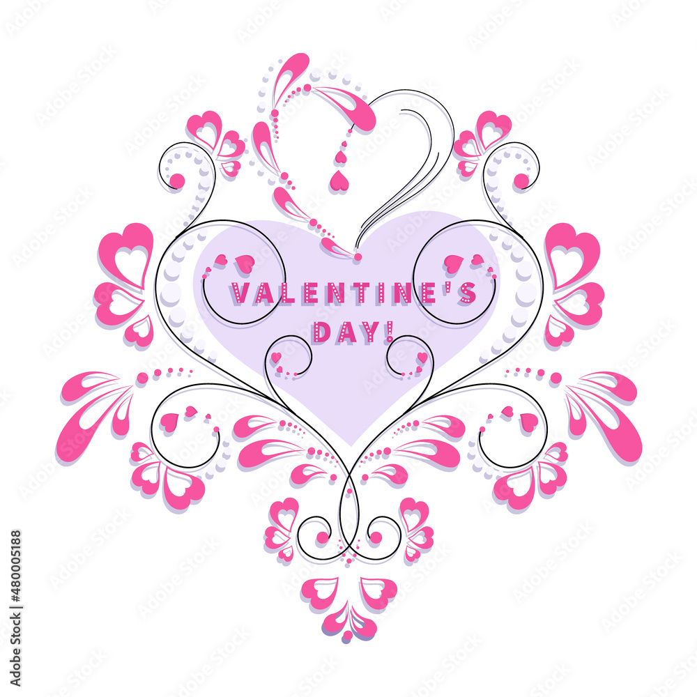 Valentines Day. Openwork decorative heart. Vector postcard, poster. Design for a holiday banner