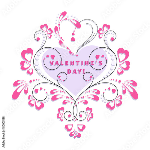 Valentines Day. Openwork decorative heart. Vector postcard  poster. Design for a holiday banner