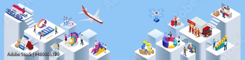 Isometric Logistics and Delivery Infographics. Delivery home and office. City logistics Business analysis, analytics, research, strategy statistic, planning, marketing, study of performance indicators
