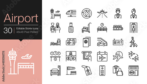 Airport icons. Modern line design. For presentation, graphic design, mobile application or UI. Editable Stroke.