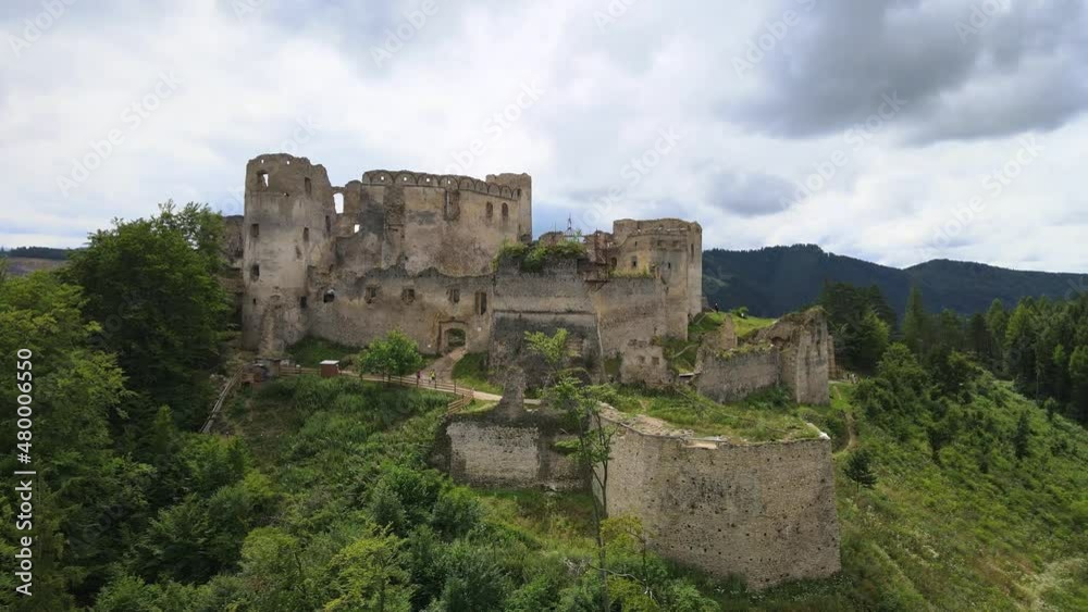 Aerial view of the castle in the village of Lietava in Slovakia Aerial view of the castle in the village of Lietava in Slovakia
