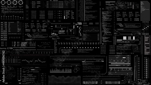 PNG Alpha.Sci Fi HUD elements 2D technology texture.Technology User Interface and data display.Control panel HUD technological infographic.