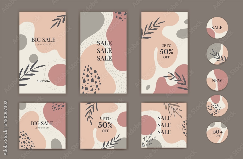Big Set of sale post social media pack template premium vector, organic design in pastel colors. Stylish social media posts, story and highlights. Editable templates with space for text. Big Set of sale post social media pack template premium vector, organic design in pastel colors. Stylish social media posts, story and highlights. Editable templates with space for text.