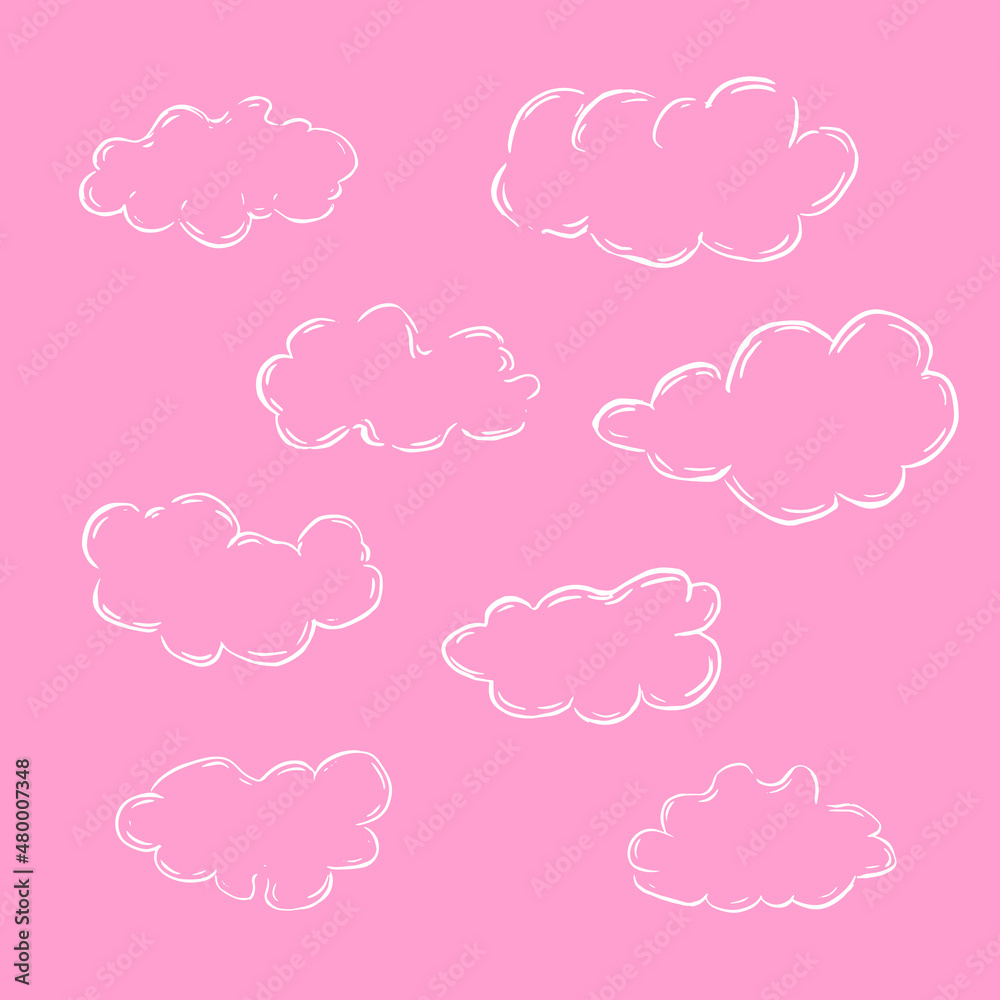Hand draw cloud collection. Flat style vector illustration.