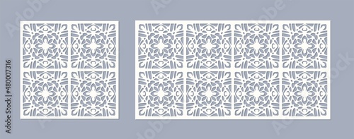 Vector Laser cut template panels set. Die cut Arabic pattern rectangle shape for metal , wooden, paper, engraving, stencil. Vector illustration design.